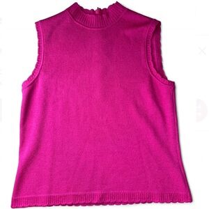 St. John Santana Knit Mock Neck Sleeveless Hot Pink Top Size P Scalloped Trim